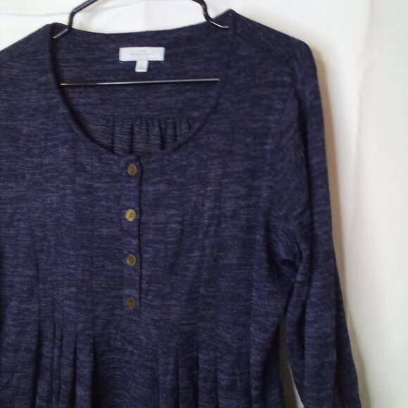 New Directions Shirt Women L Long Roll Tab Sleeve Pleated Top Button Blue - Picture 3 of 16